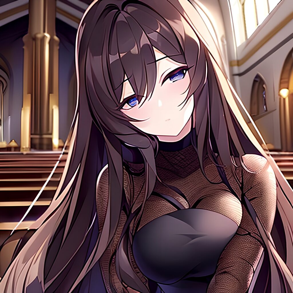 long hair church messy hair woman fishnet brunette 