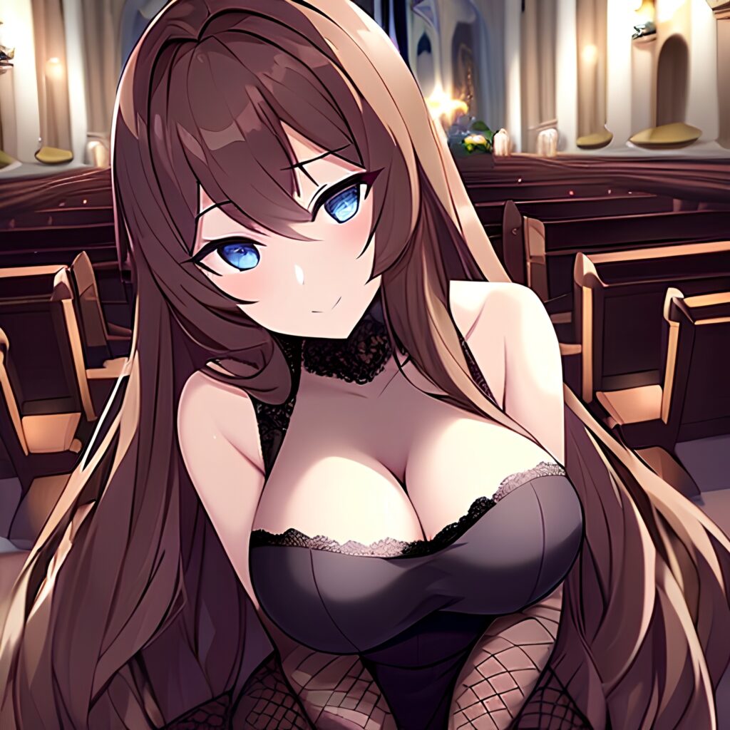 long hair church messy hair woman fishnet brunette 