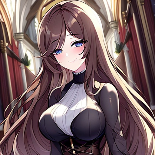 long hair church woman brunette fishnet messy hair 