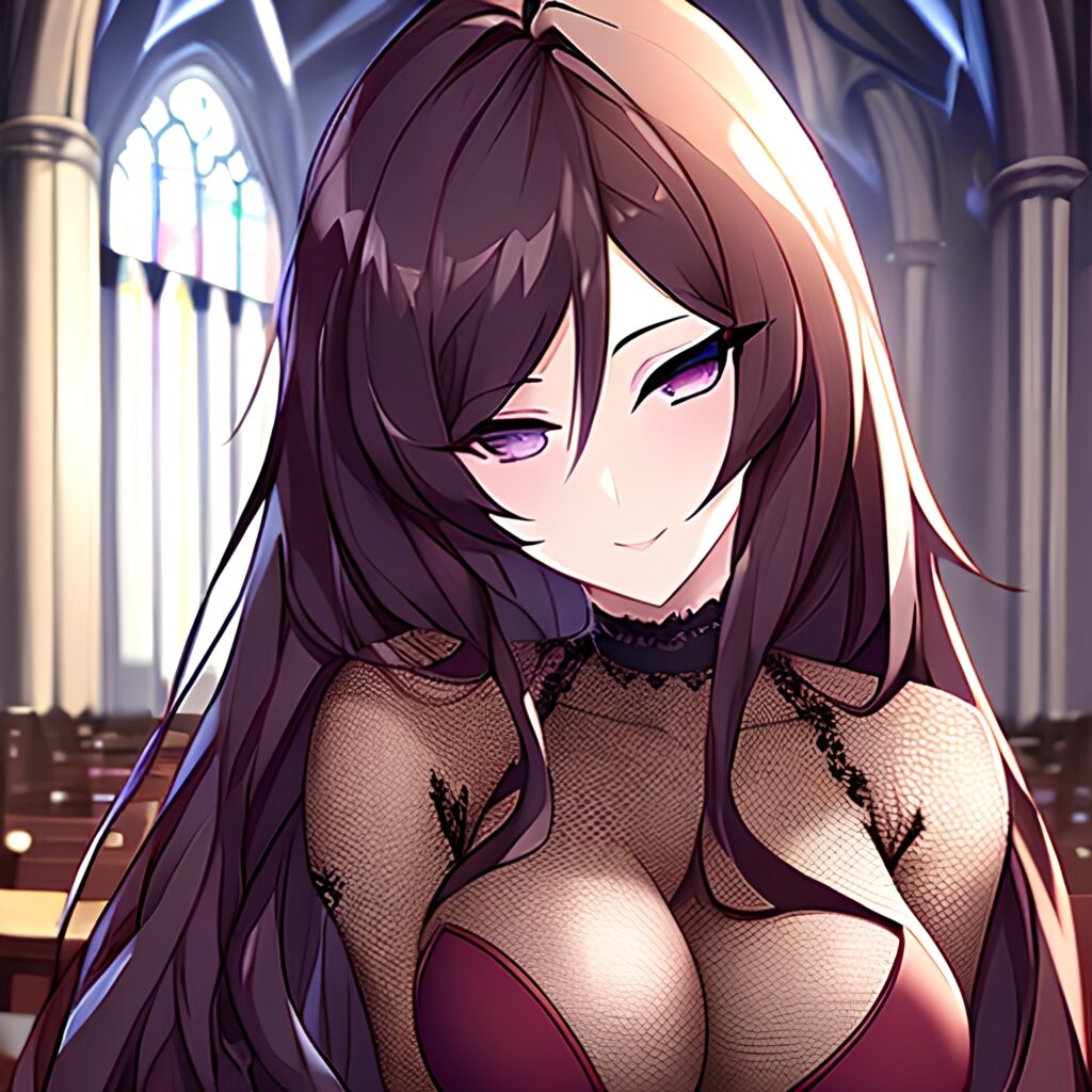 long hair church woman brunette fishnet messy hair