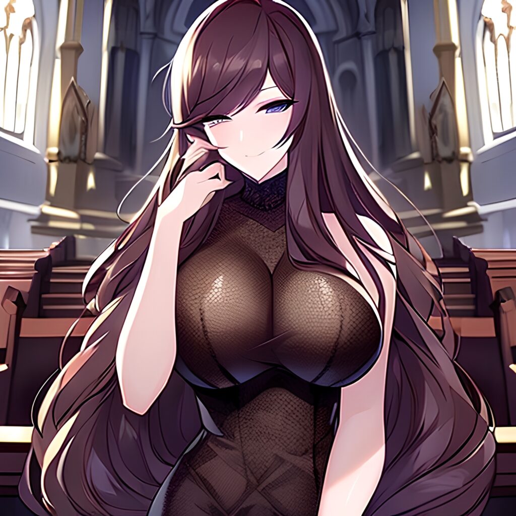 long hair church woman brunette fishnet messy hair