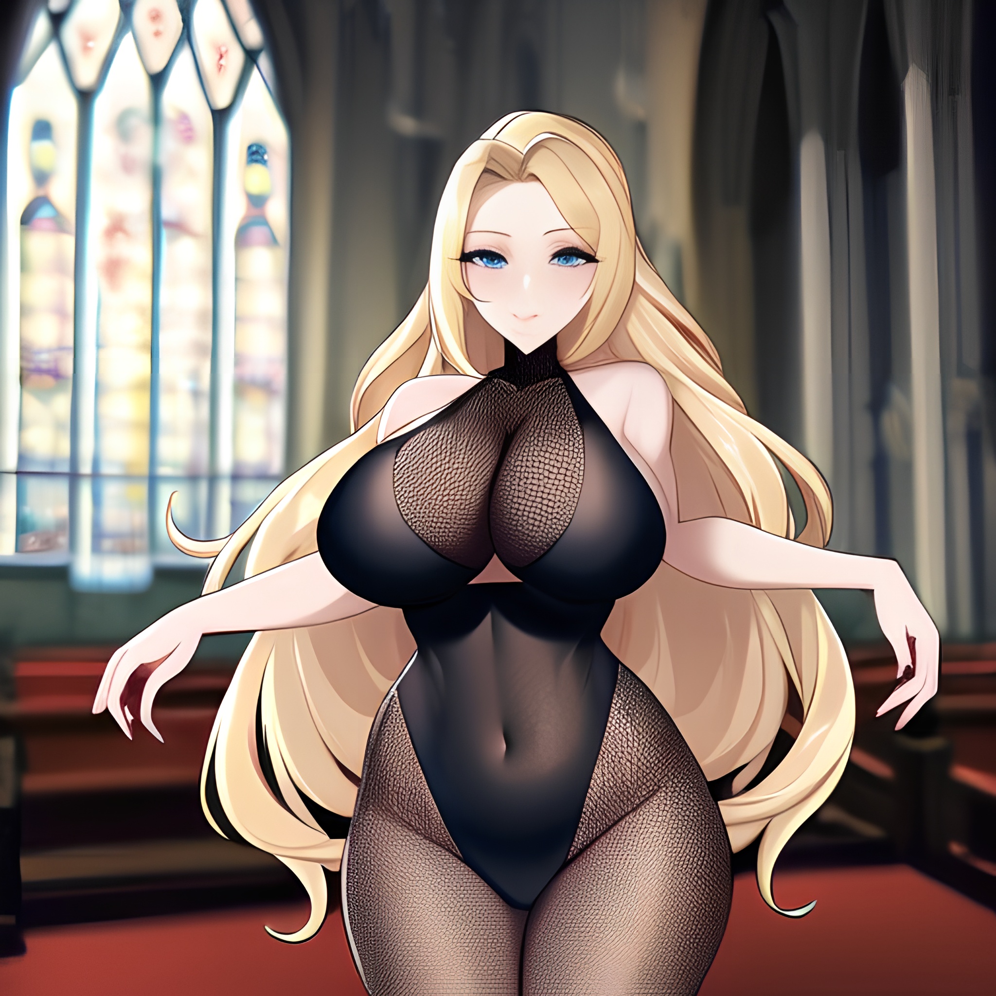 long hair church woman fishnet blonde 