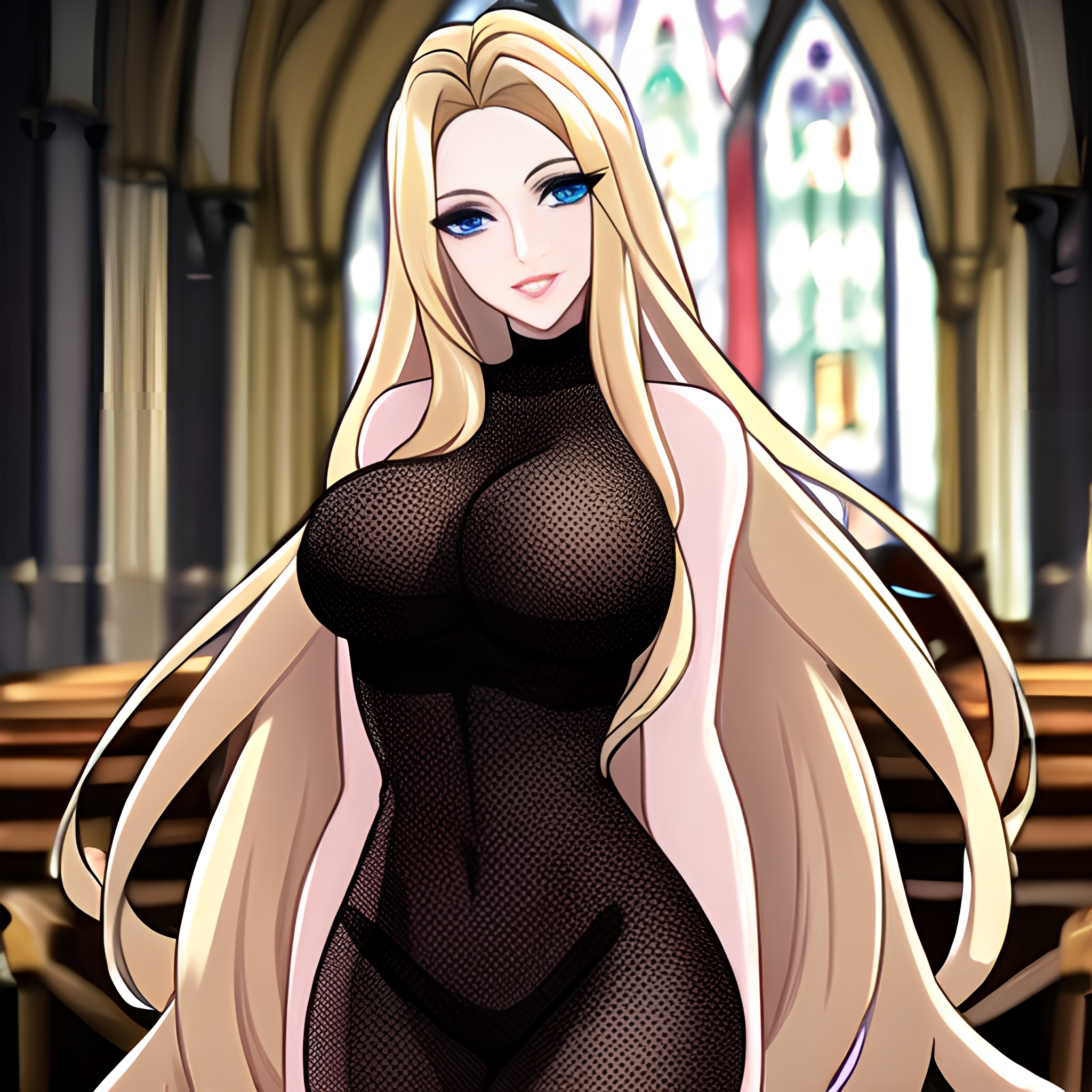 long hair church woman fishnet blonde 