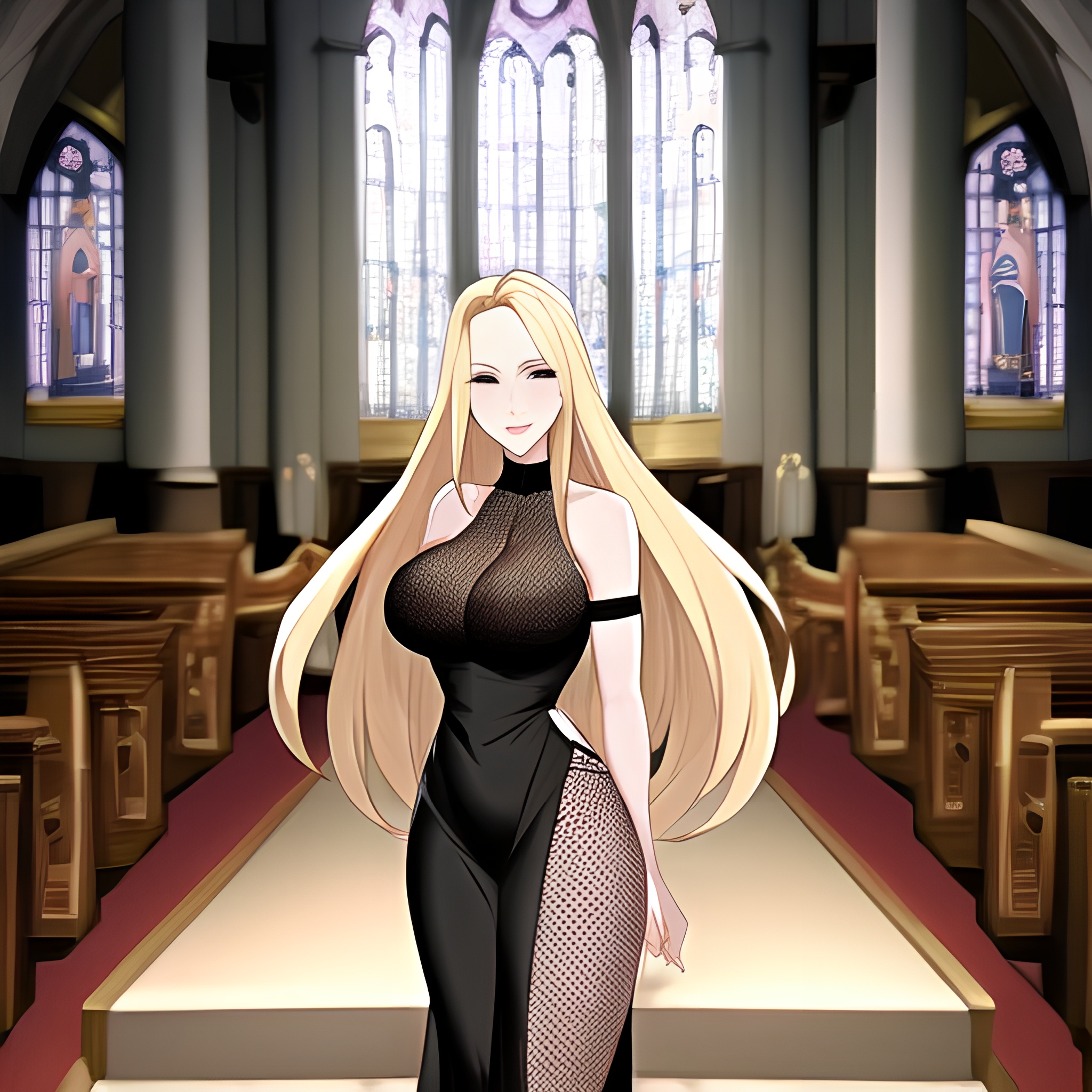 long hair church woman fishnet blonde 