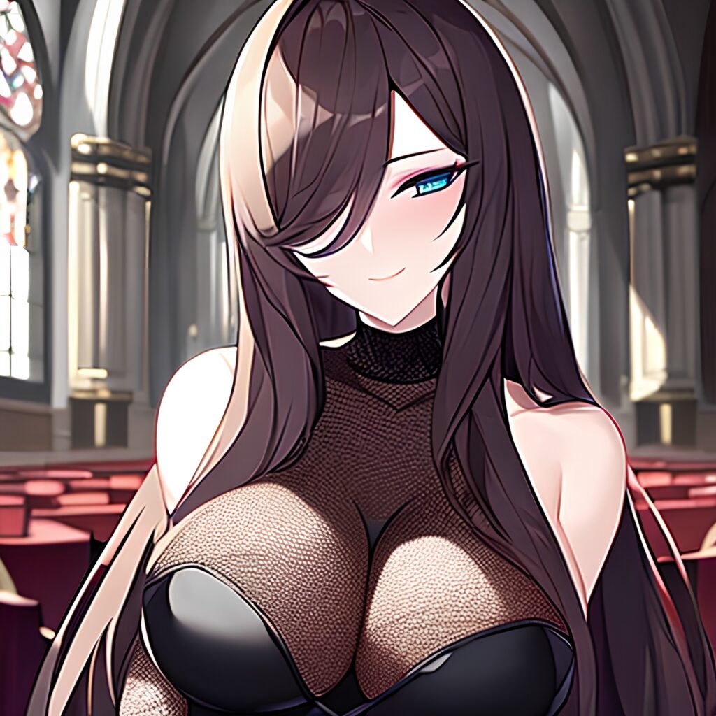 long hair church woman fishnet brunette messy hair 