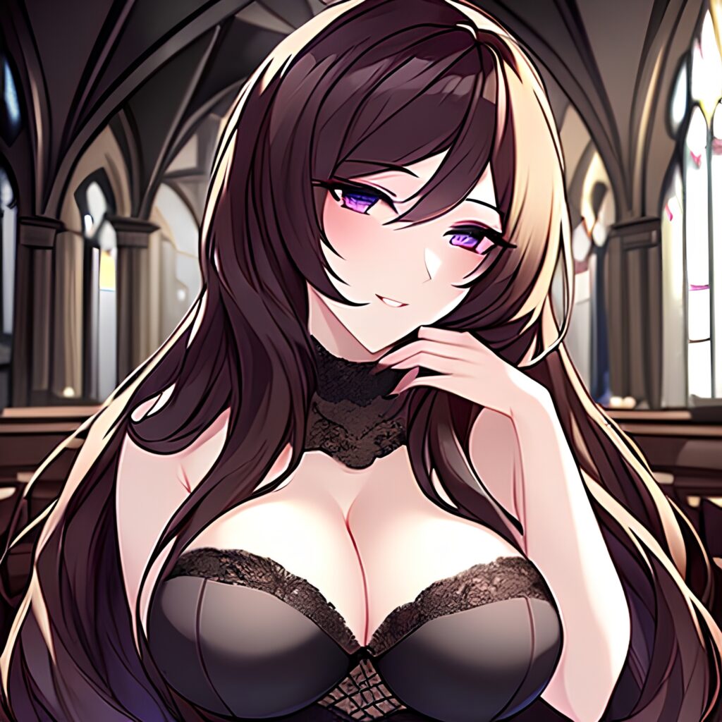 long hair church woman fishnet messy hair brunette 
