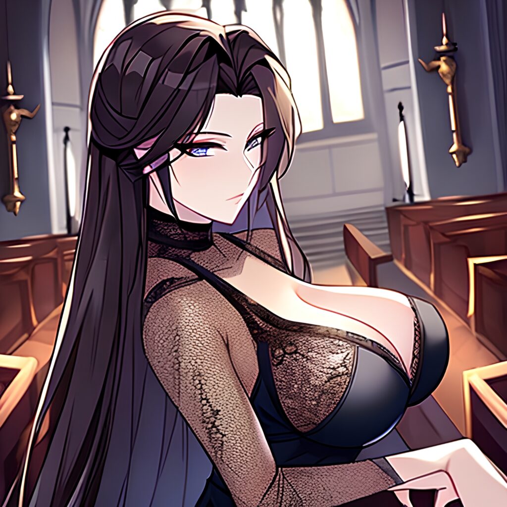 long hair church woman fishnet messy hair brunette