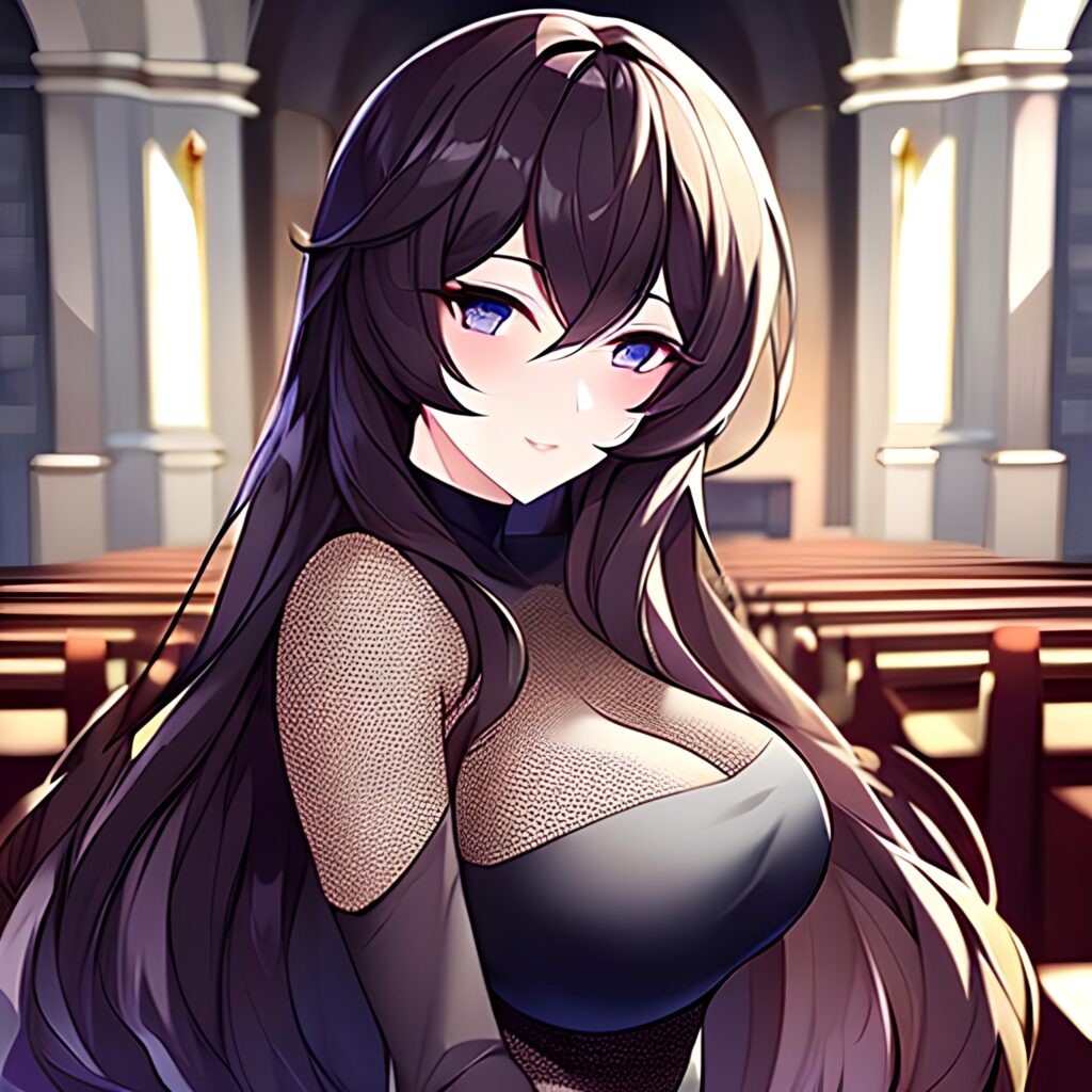 long hair church woman fishnet messy hair brunette 