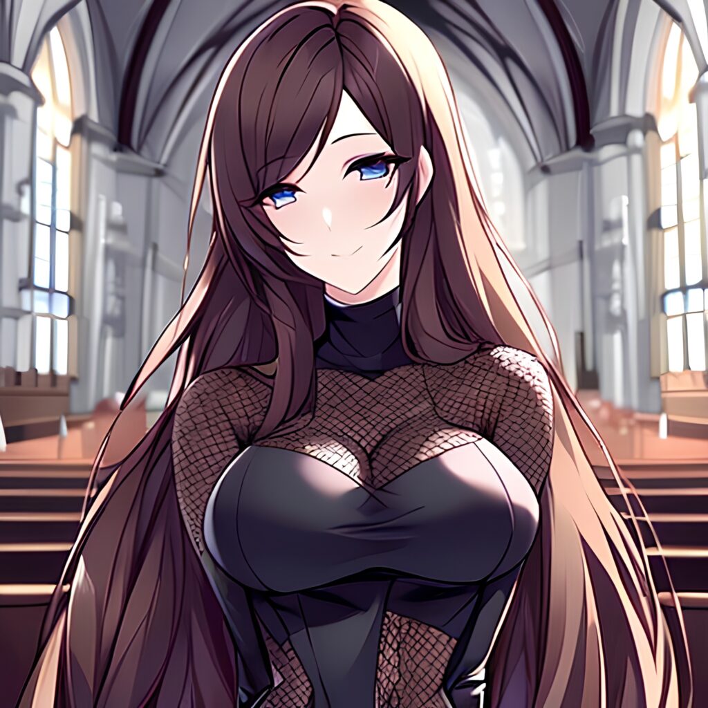 long hair church woman fishnet messy hair brunette