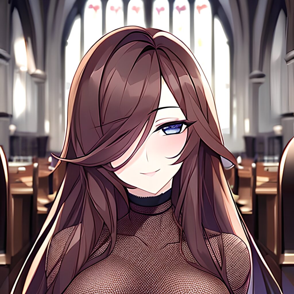 long hair church woman fishnet messy hair brunette 