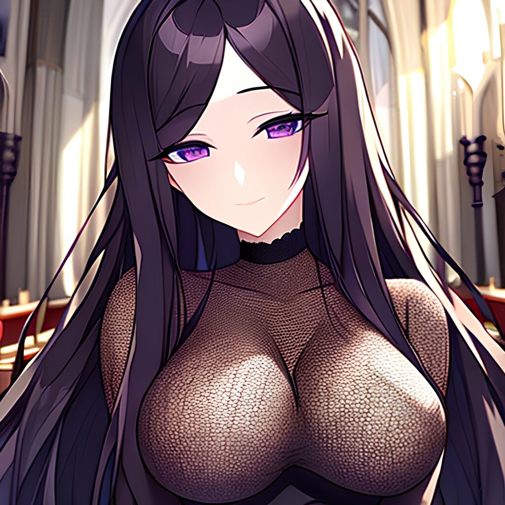 long hair church woman messy hair brunette fishnet 