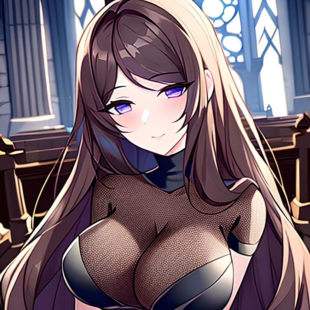 long hair church woman messy hair brunette fishnet 