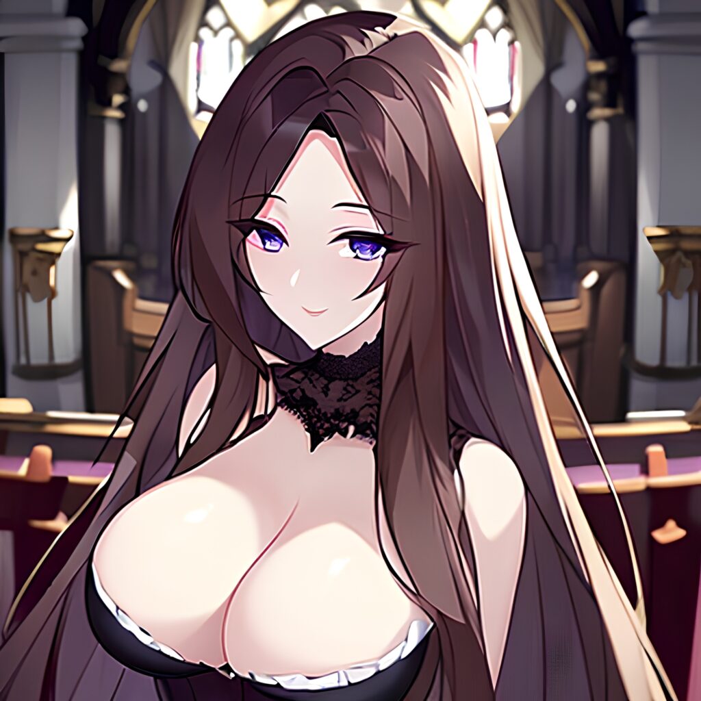 long hair church woman messy hair fishnet brunette 