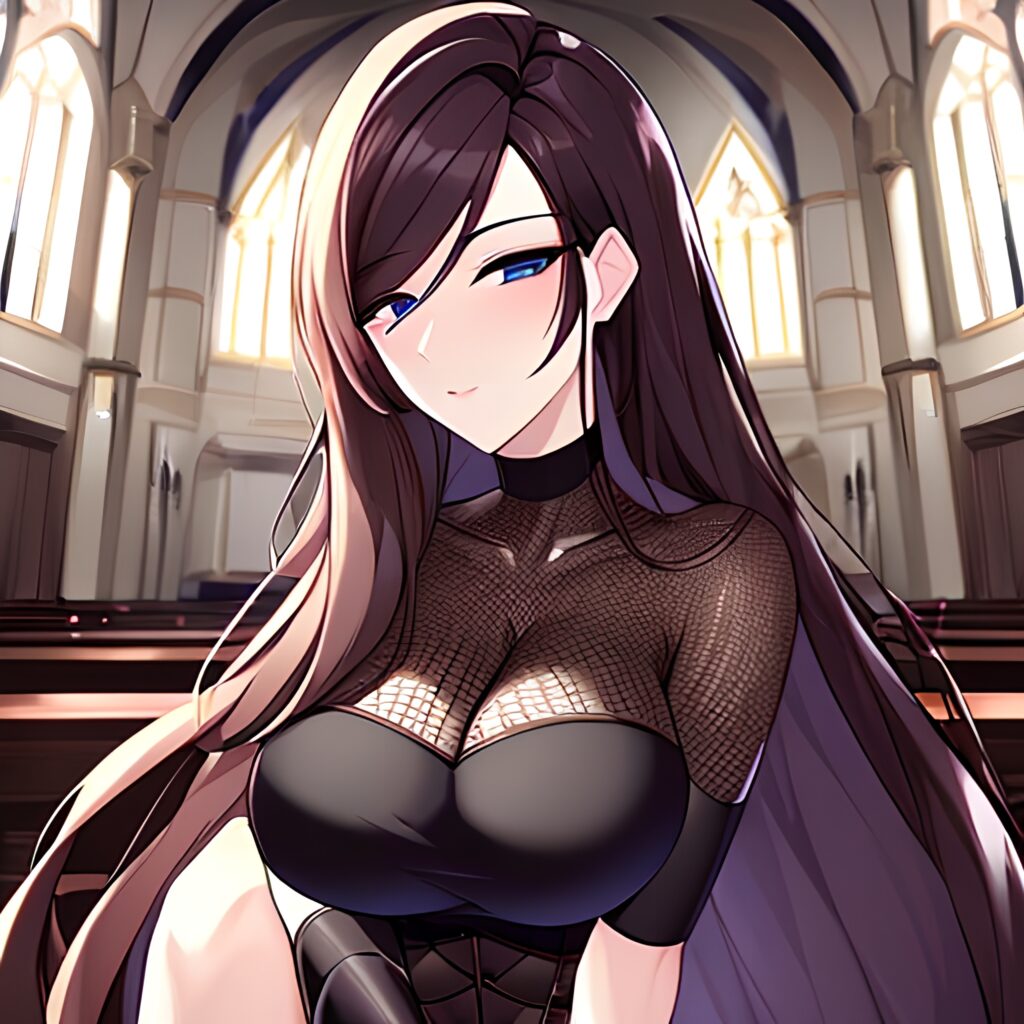 long hair church woman messy hair fishnet brunette 