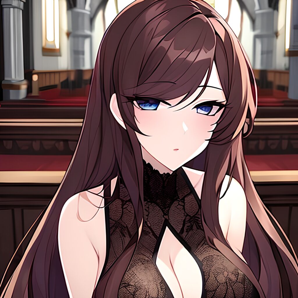 long hair fishnet brunette church messy hair woman 