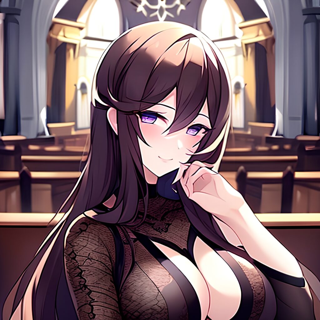 long hair fishnet brunette church messy hair woman 