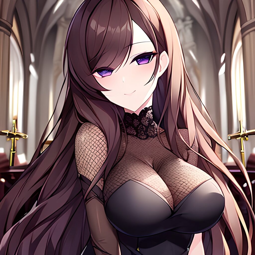 long hair fishnet brunette church messy hair woman 