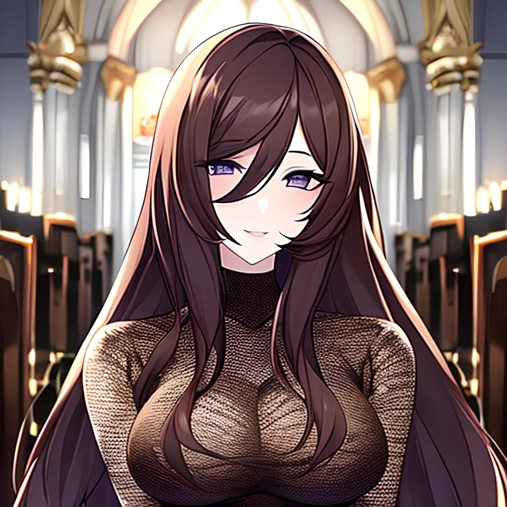 long hair fishnet brunette church woman messy hair 