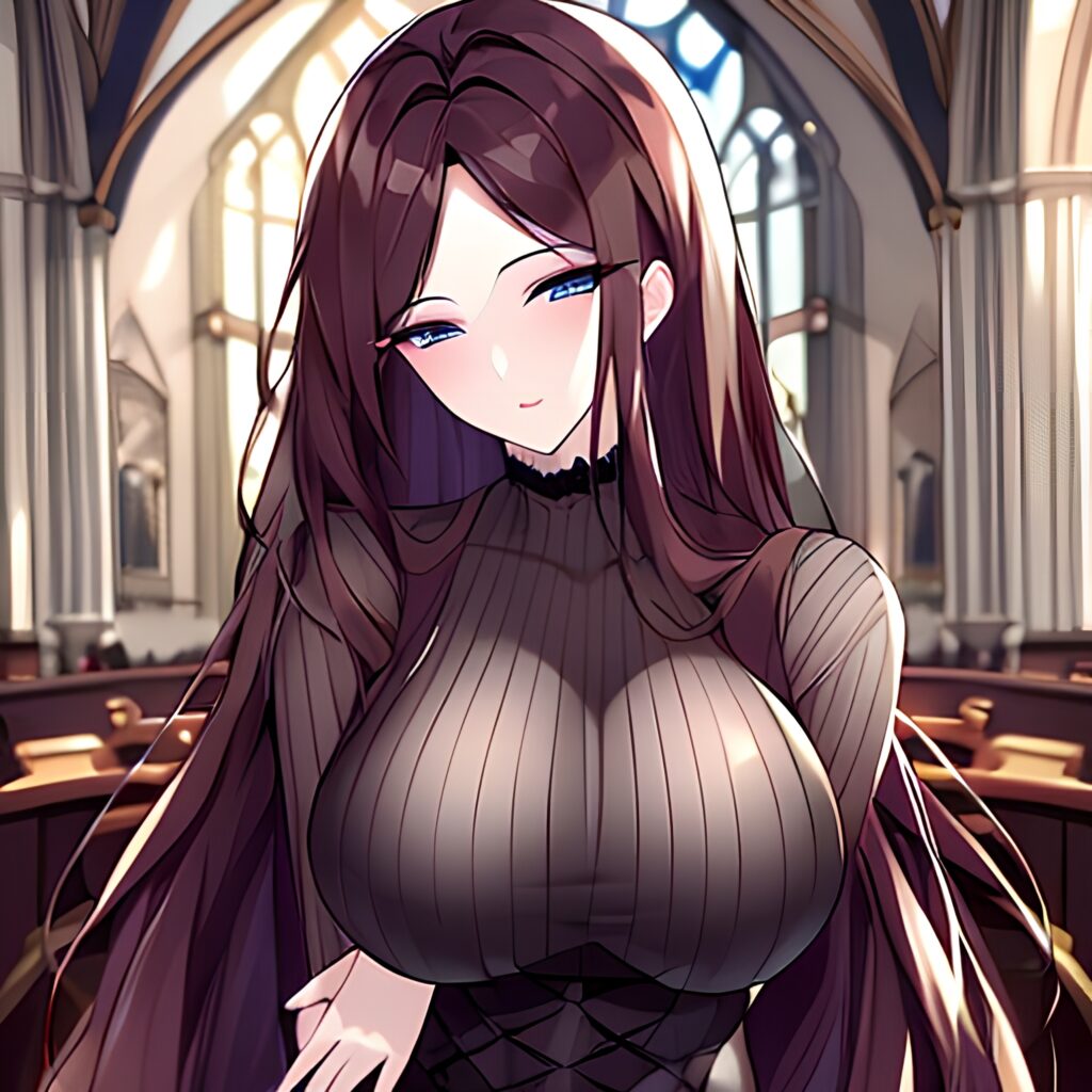 long hair fishnet brunette church woman messy hair 