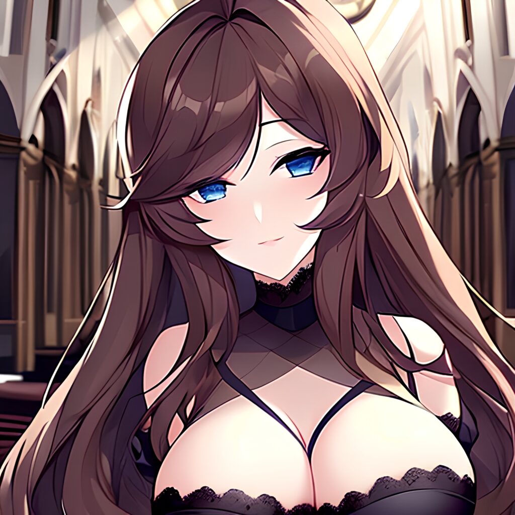 long hair fishnet brunette messy hair church woman 