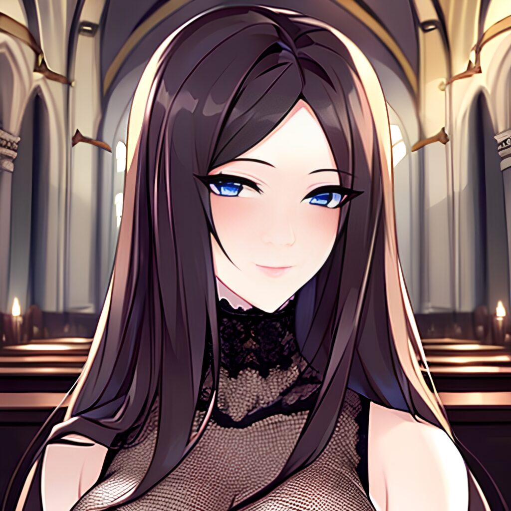 long hair fishnet brunette messy hair woman church 