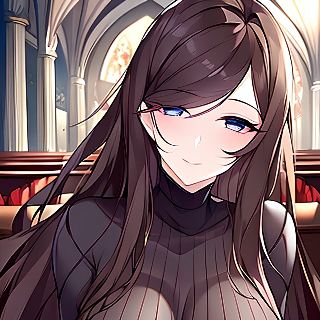 long hair fishnet brunette messy hair woman church 