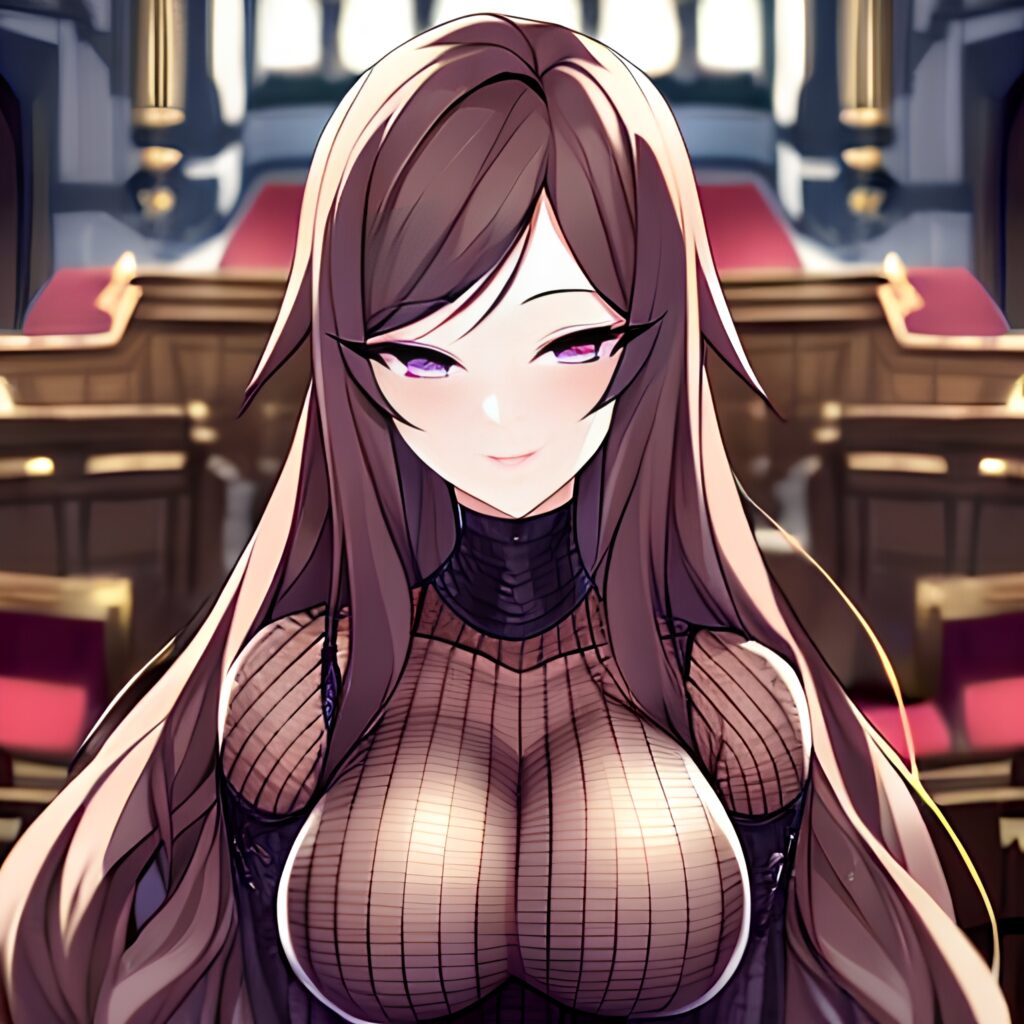 long hair fishnet brunette woman church messy hair 