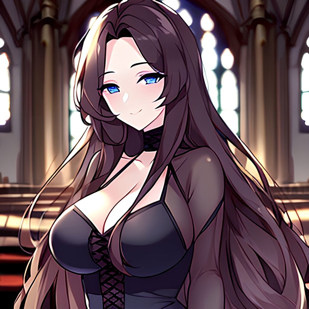 long hair fishnet brunette woman messy hair church 