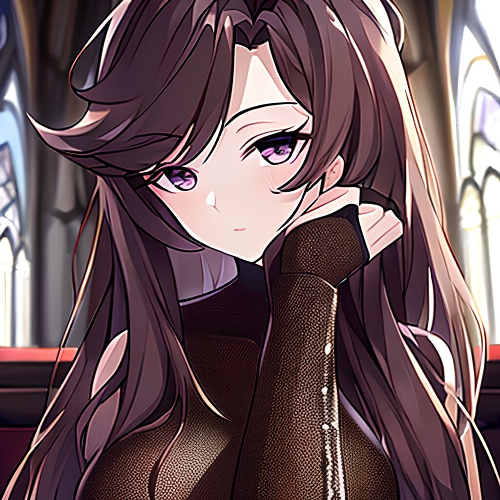 long hair fishnet brunette woman messy hair church 