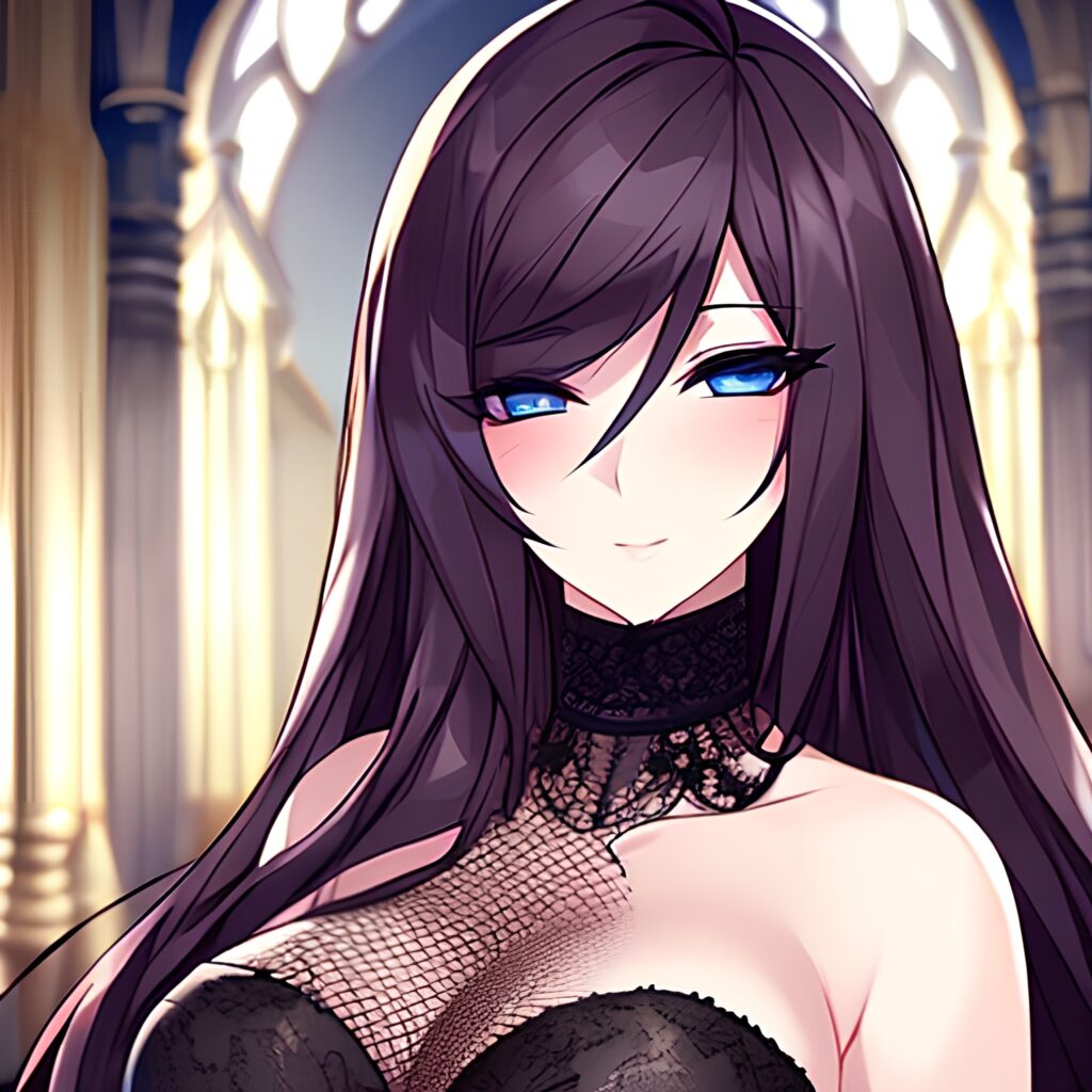 long hair fishnet brunette woman messy hair church 