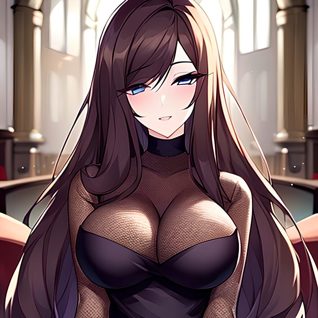 long hair fishnet church brunette messy hair woman 