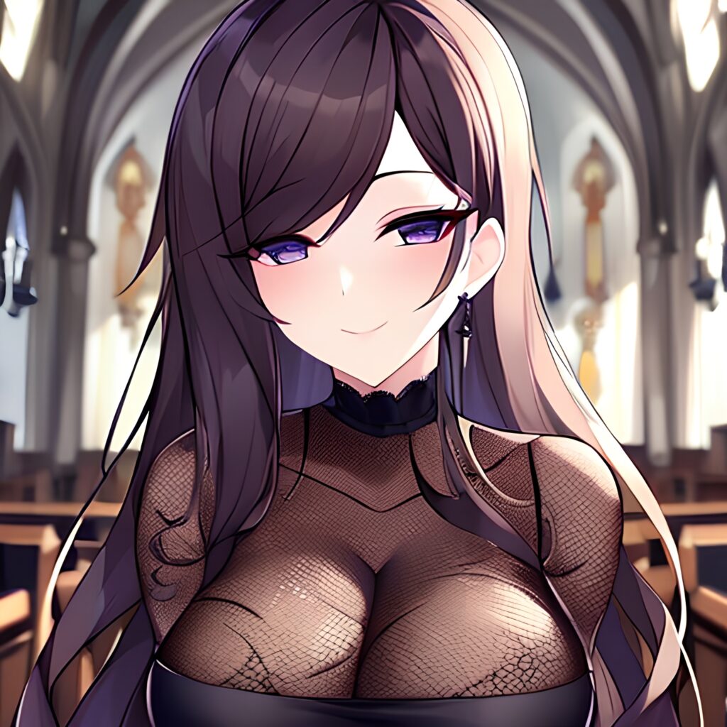 long hair fishnet church brunette messy hair woman 