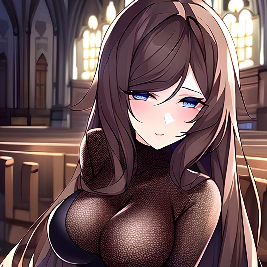 long hair fishnet church brunette messy hair woman 