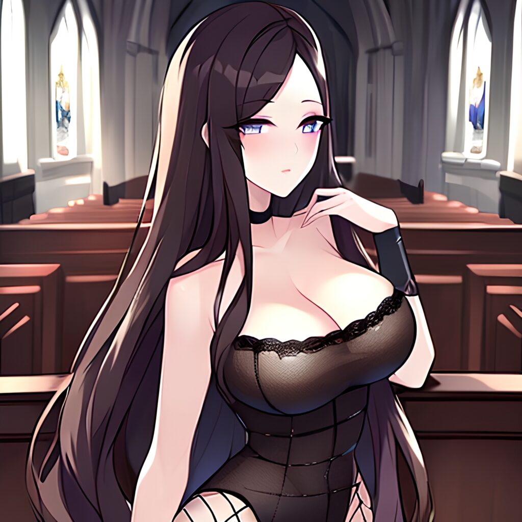 long hair fishnet church brunette messy hair woman 