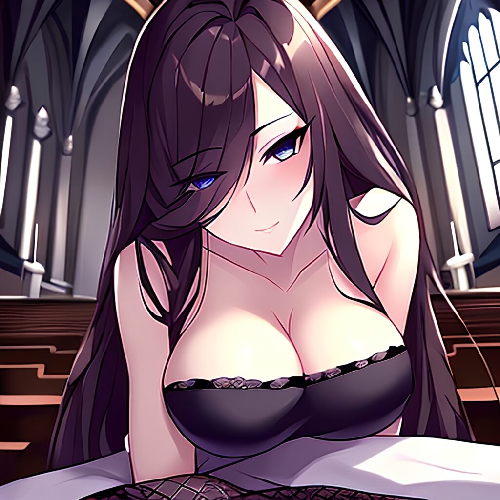 long hair fishnet church brunette messy hair woman 