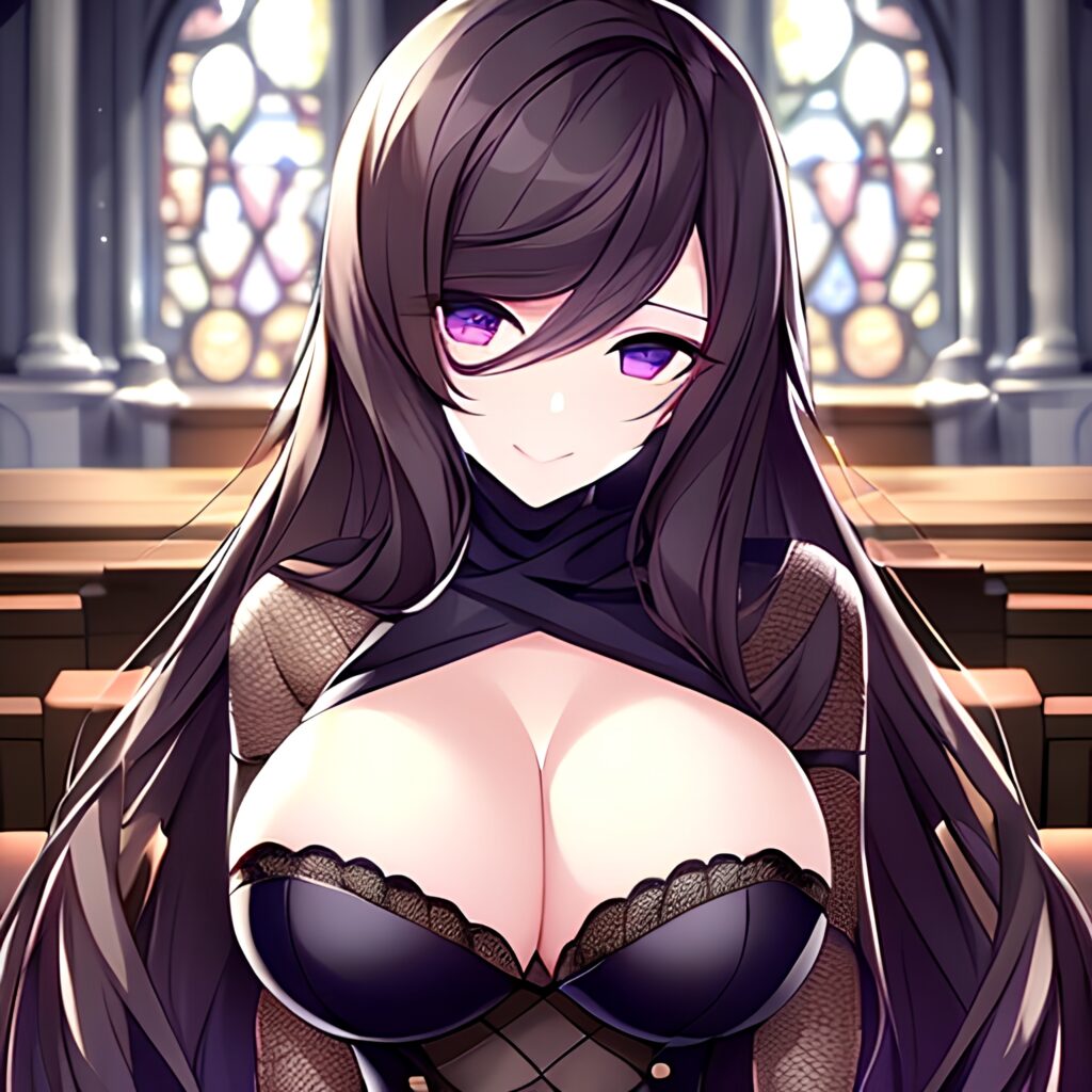 long hair fishnet church brunette messy hair woman 