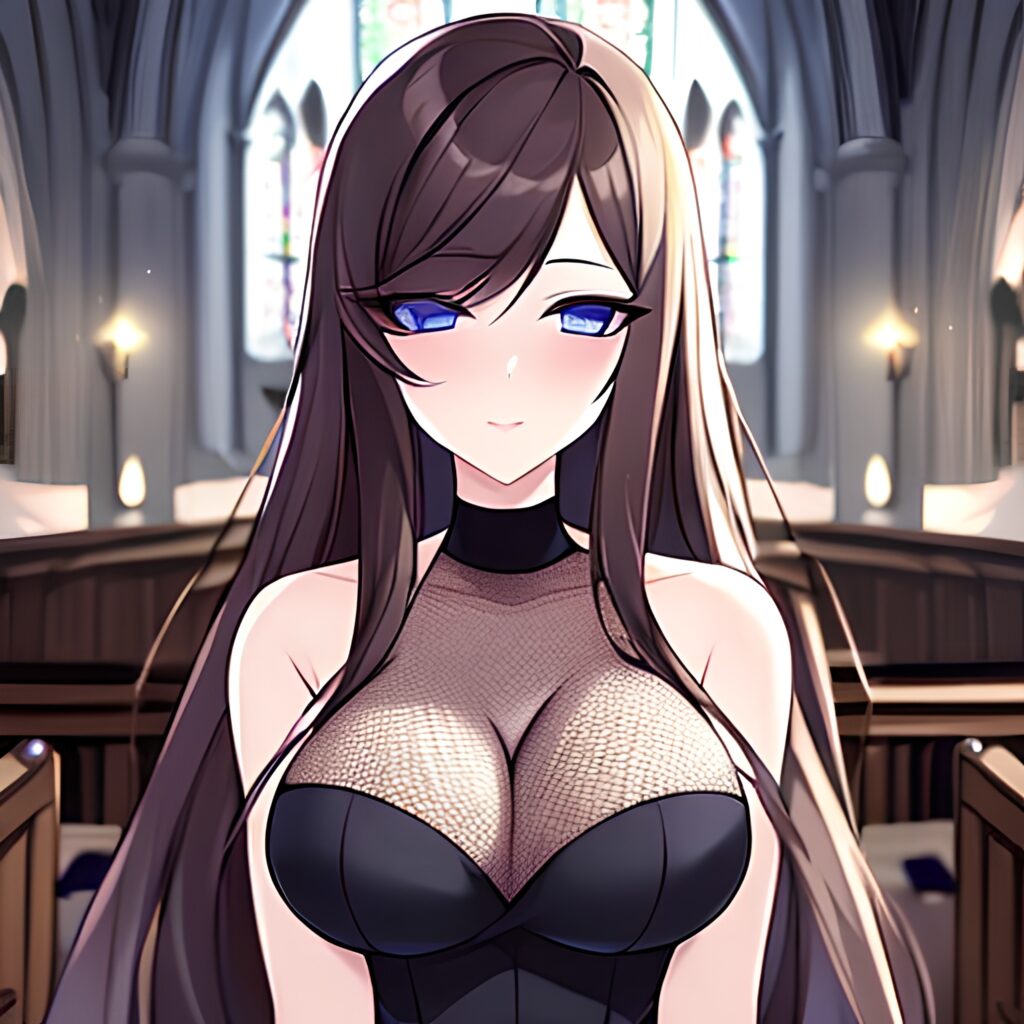 long hair fishnet church brunette messy hair woman 