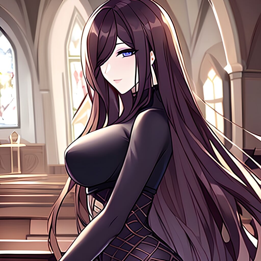 long hair fishnet church brunette woman messy hair 