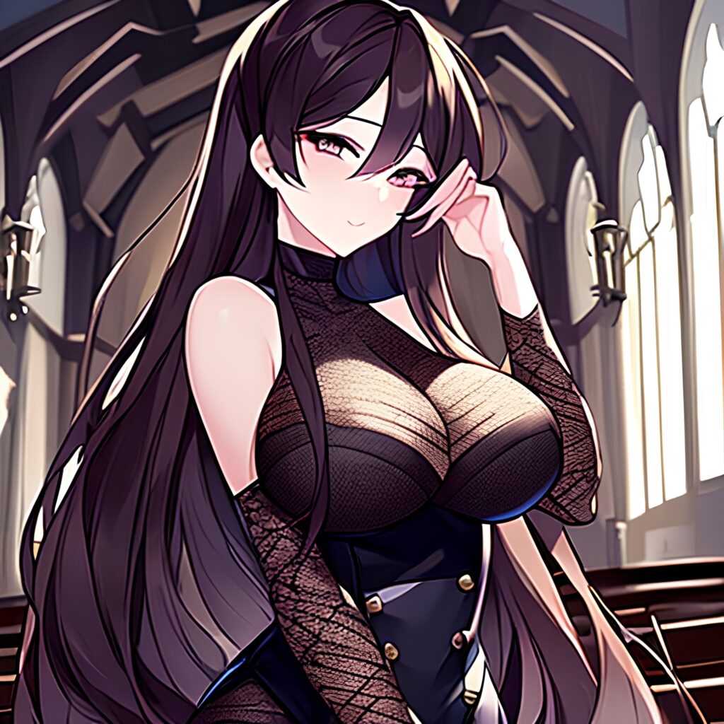 long hair fishnet church brunette woman messy hair 