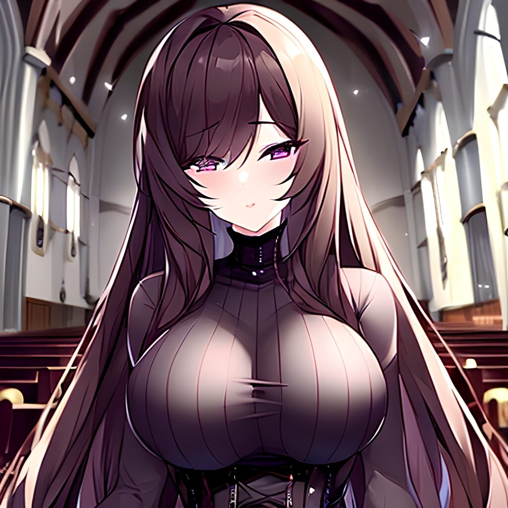 long hair fishnet church brunette woman messy hair 