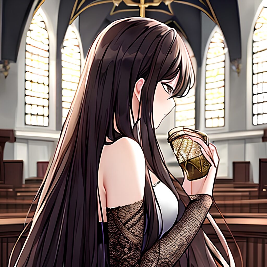 long hair fishnet church brunette woman messy hair 