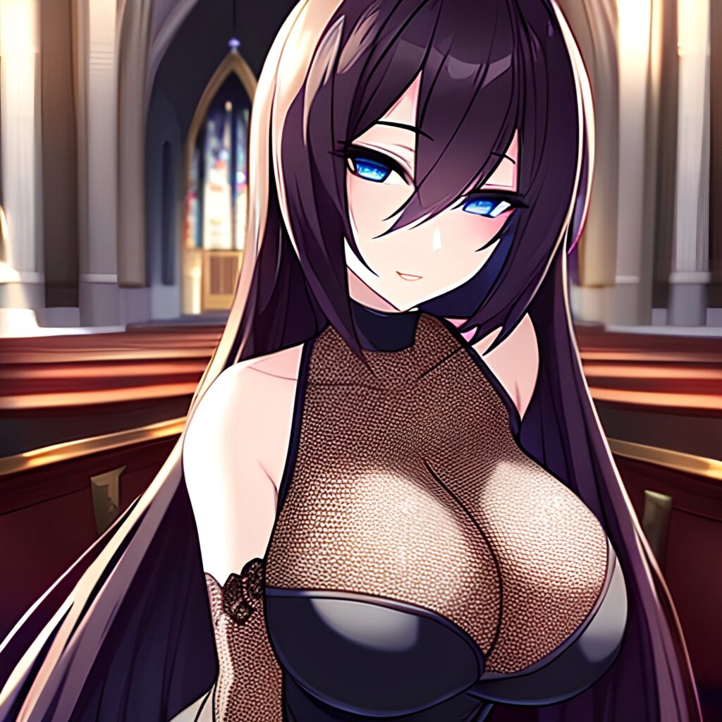 long hair fishnet church brunette woman messy hair 