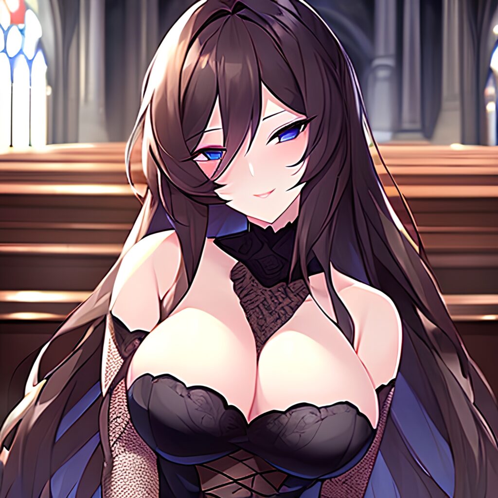 long hair fishnet church brunette woman messy hair 