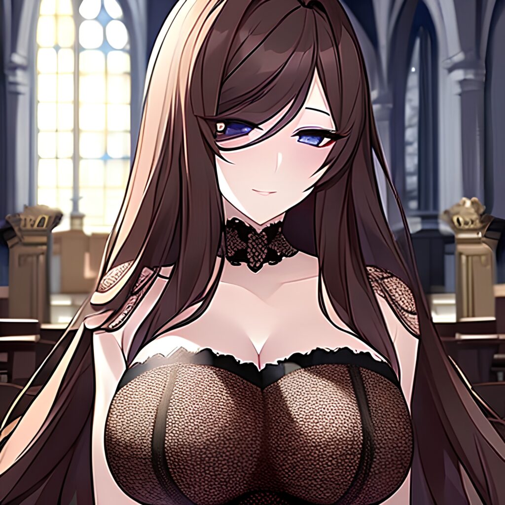 long hair fishnet church messy hair woman brunette 