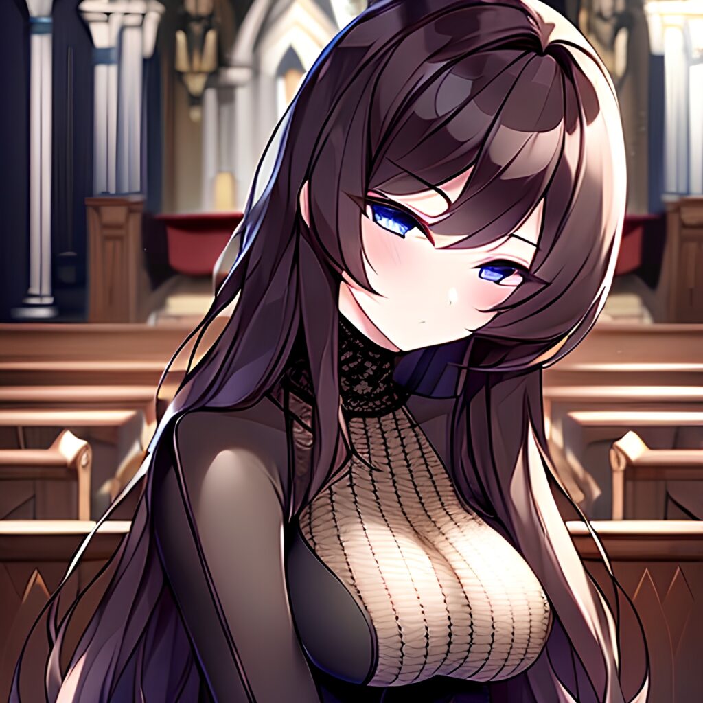 long hair fishnet church messy hair woman brunette 