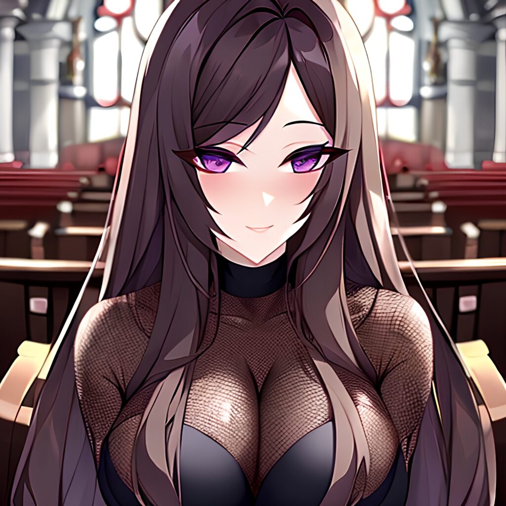 long hair fishnet church messy hair woman brunette 