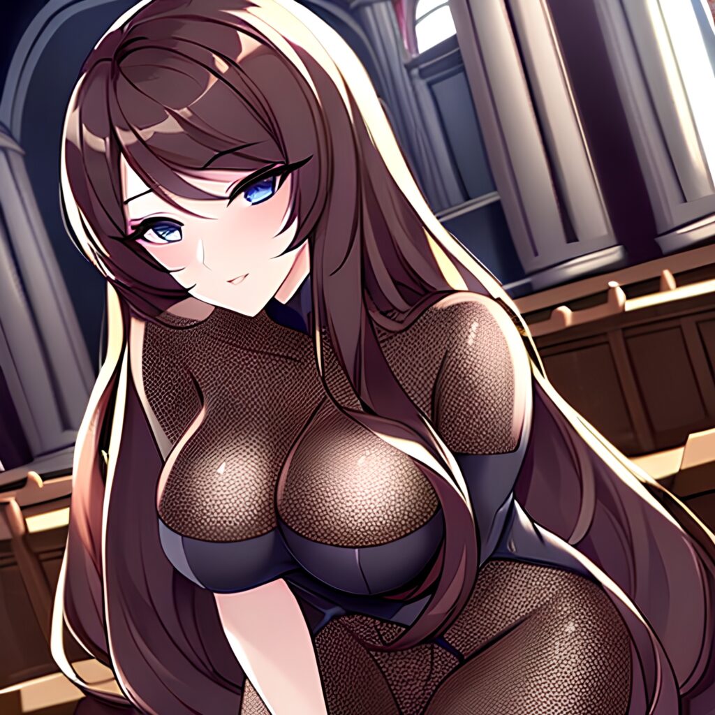 long hair fishnet church messy hair woman brunette 