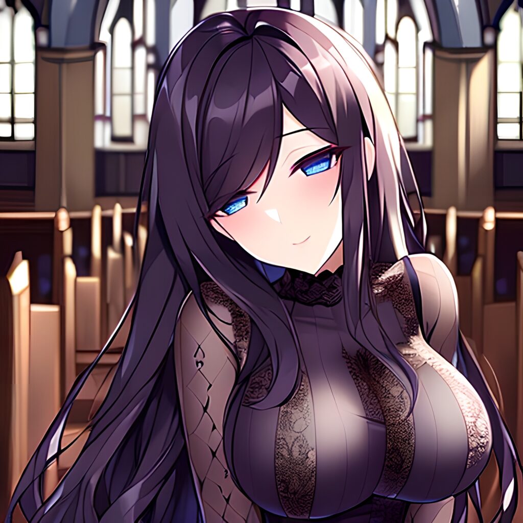 long hair fishnet church messy hair woman brunette 