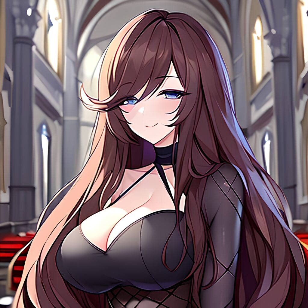 long hair fishnet church woman messy hair brunette 