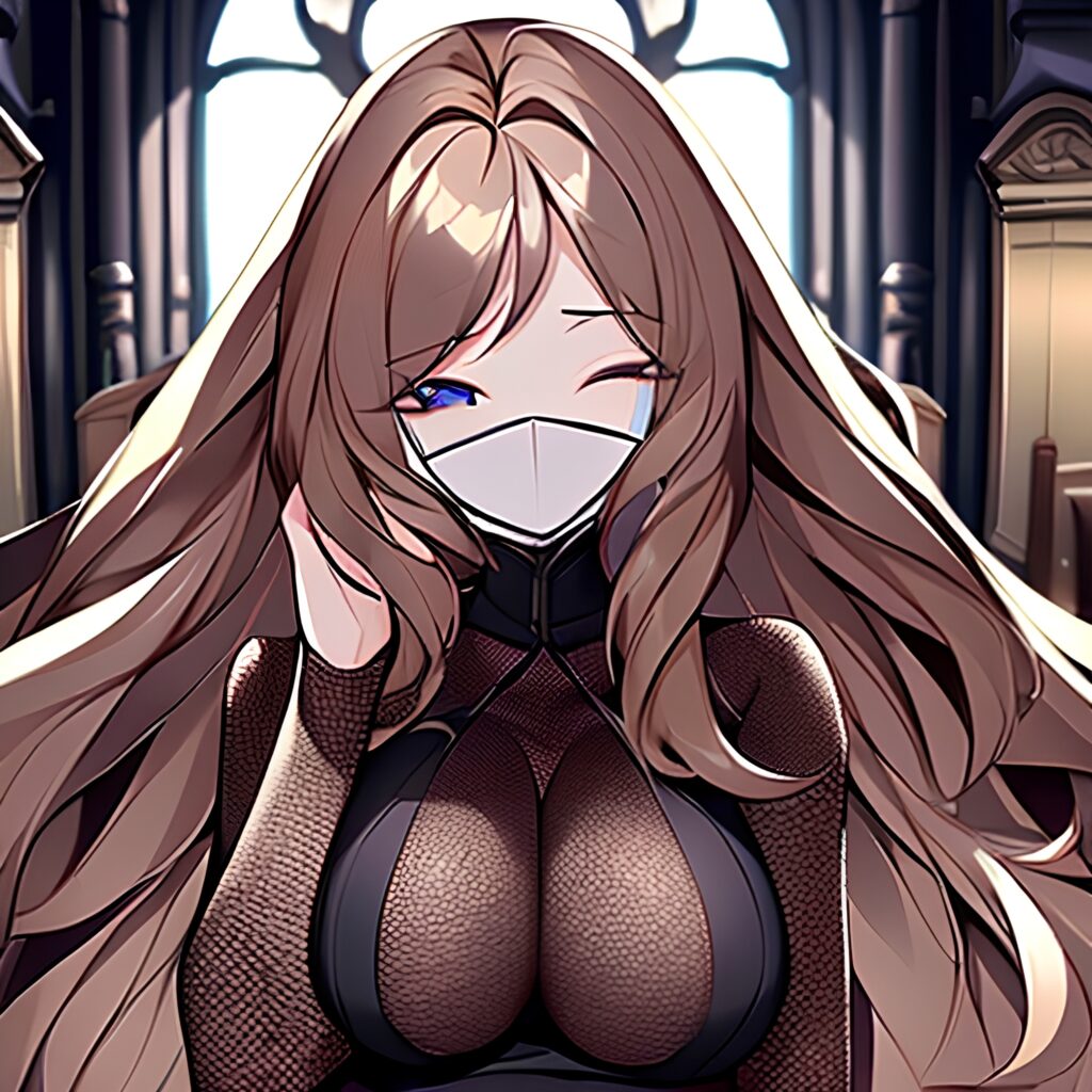 long hair fishnet messy hair church brunette woman 